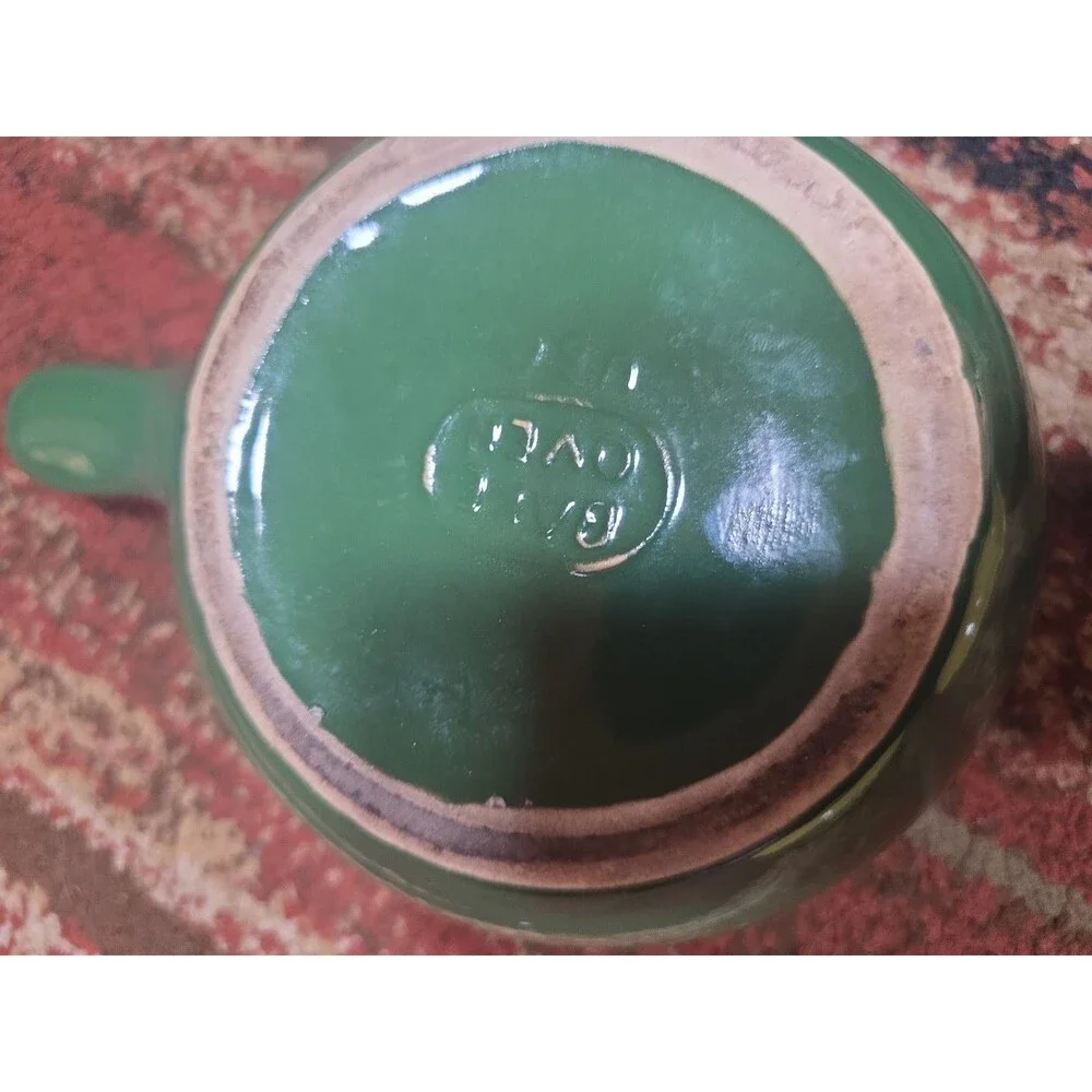 Vintage Cameron Clay Casserole Bake Oven USA Green&Yellow Nice Condition-2 Piece